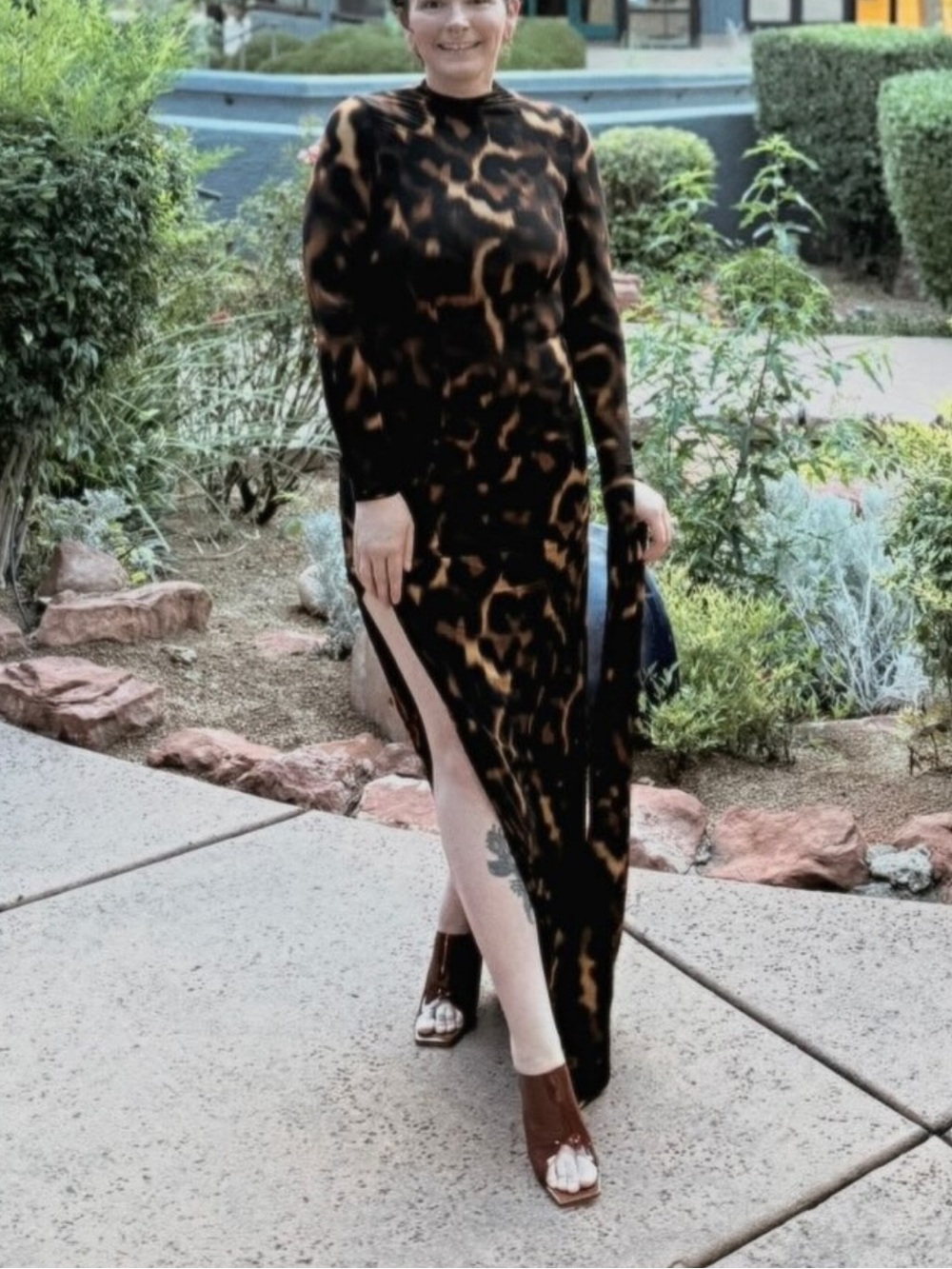 Naked Wardrobe Tortoiseshell Draped Long Sleeve Maxi Dress - Picture 7 of 7